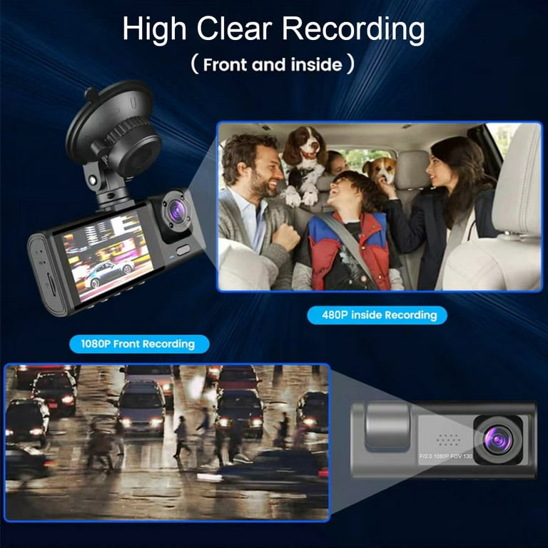 Aucar 3 Channel Dash Cam Front and Rear Inside 1080P Full HD
