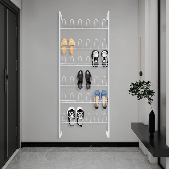 1 PCS White 6 Tiers Metal Shoe Organizer, Wall Mounted Shoe Rack, Metal Hanging Shoe Rack, Overall Load Capacity: 20kg/44.09 lbs
