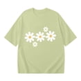 thumbnail image 5 of T Shirts for Women Short Sleeve Crewneck Floral Print Graphic Tee Summer Simple Drop Shoulder Breathable Casual Tops Light Green S, 5 of 5