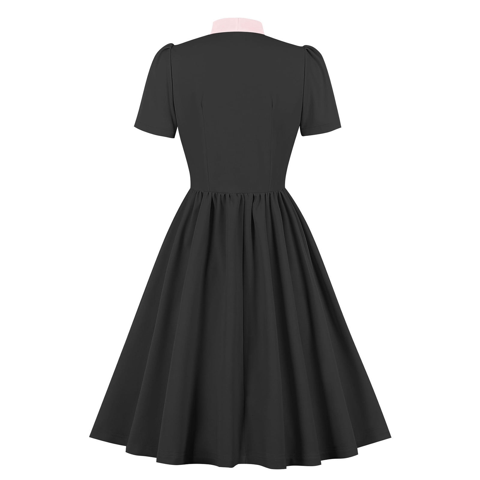 BiZtdJrK 1950s Dresses for Women Halloween Costumes Cute Bow Short Sleeve Dresses Vintage Pleated Midi Skirt Cocktail Party Dresses Lightning Sale Black