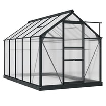 Polycarbonate Greenhouse 6x10x7ft, Outdoor Aluminum Greenhouse Kit with Vent & Door, Heavy Duty Garden Greenhouse for Year-Round Growing, Gray