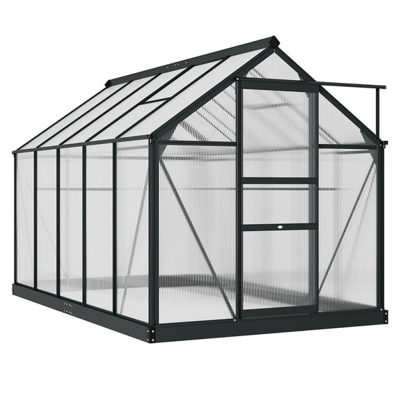 Polycarbonate Greenhouse 6x10x7ft, Outdoor Aluminum Greenhouse Kit with Vent & Door, Heavy Duty Garden Greenhouse for Year-Round Growing, Gray
