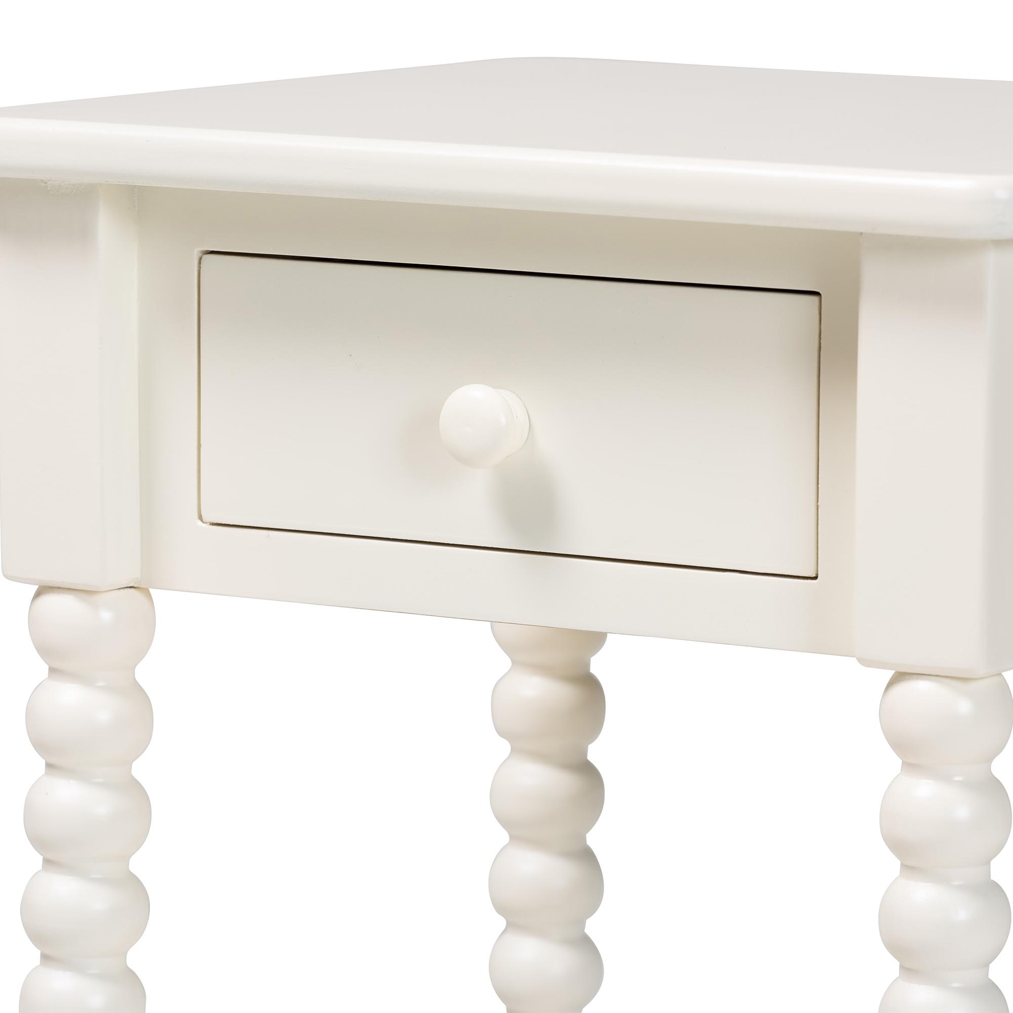 Baxton Studio Raynera Mid-Century End Table, 1-Drawer, White