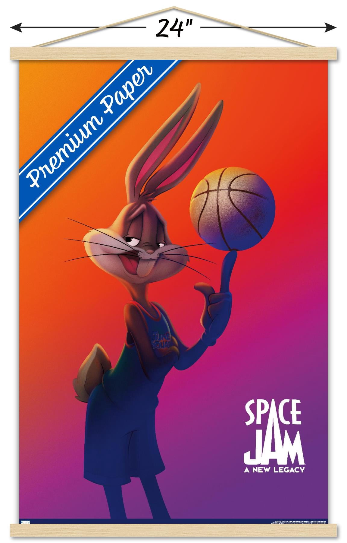 Space Jam: A New Legacy - Bugs Bunny One Sheet Wall Poster with Wooden Magnetic Frame, 22.375" x 34"