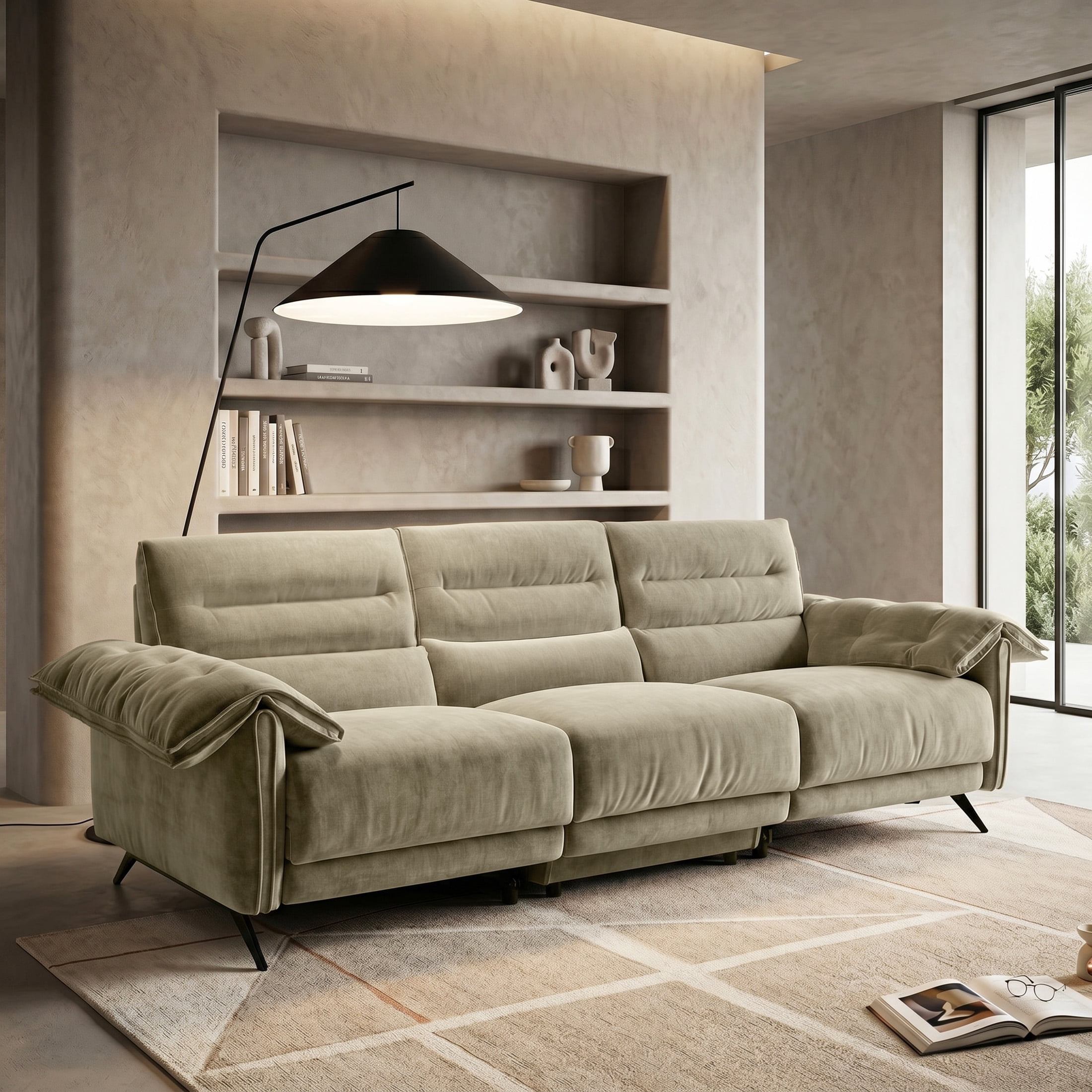 Aenkyo 108" Oversized 3-Seater Power Reclining Sofa with USB Ports and Footrest, Taupe