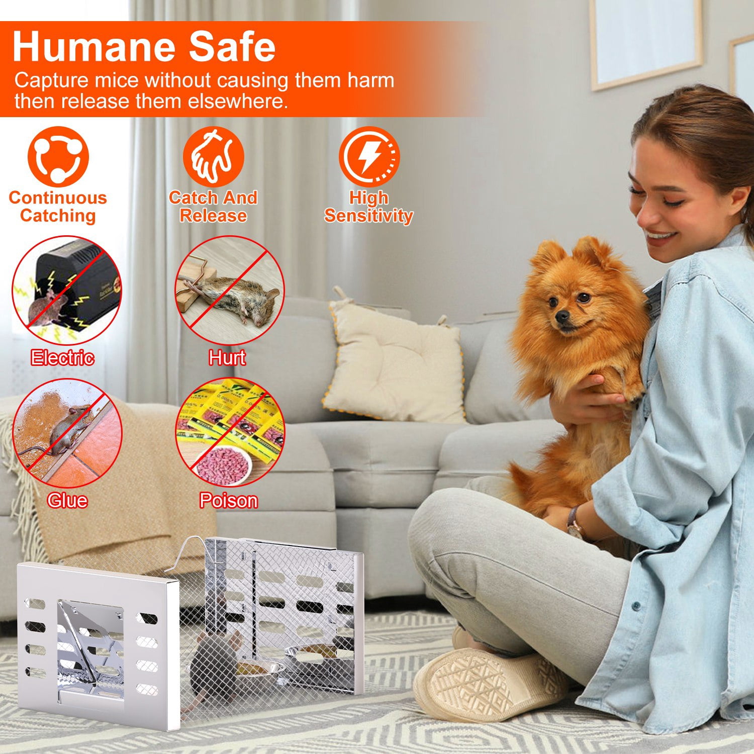 2 Pack Humane Mouse Trap Catch and Release Live Rat Cage Automatic Continuous Rodent Trap Reusable Galvanized Steel Pest Control for Home Garage Garden Farm Kitchen Chipmunk Mouse Small Animal