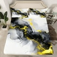 thumbnail image 2 of Yellow Black Marble Bedding Full Size Watercolor Marbling Bed Sheets Set, Stone Pattern Sheet Set Modern Abstract Art Sheets, Retro Ink Painting Top Sheet, 2 of 7