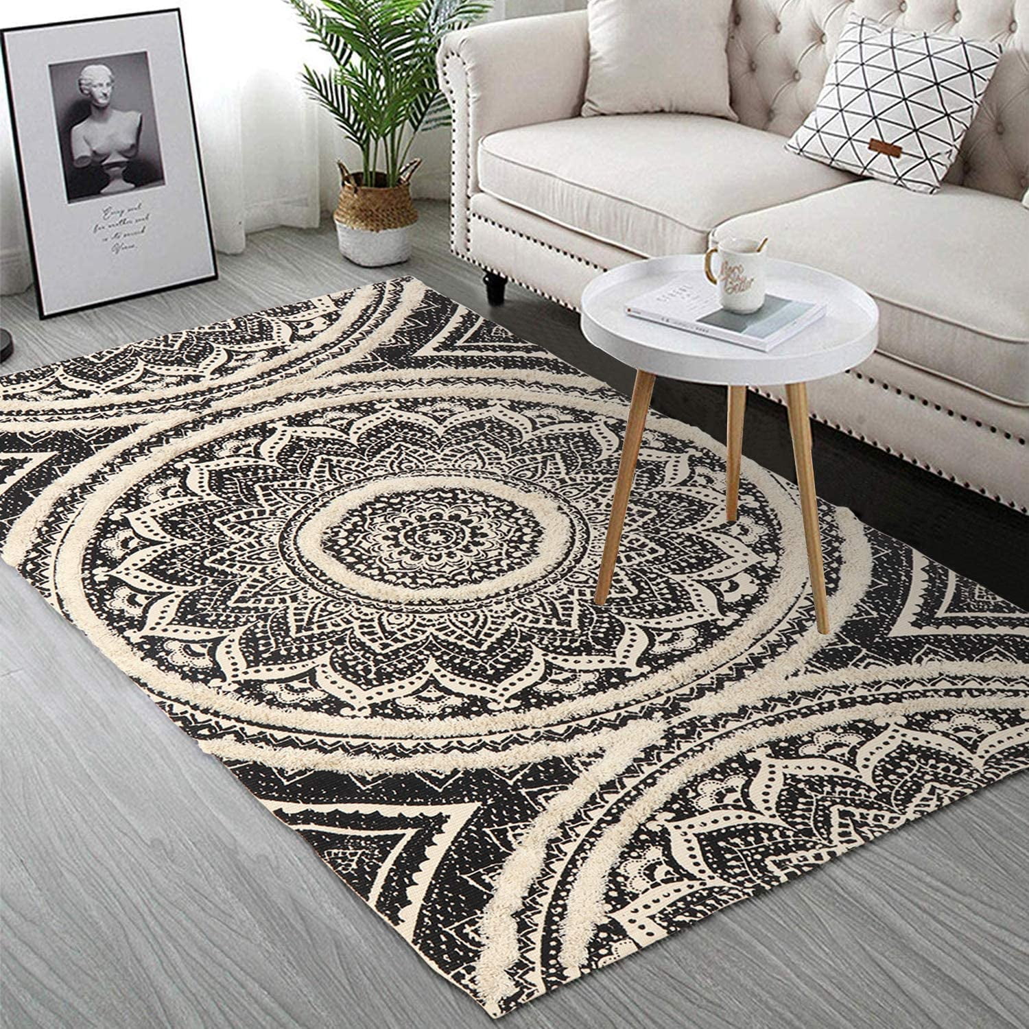 Oriental Rug Large Beige Colour Mandala Design Carpet for Living Room Runner Mat 