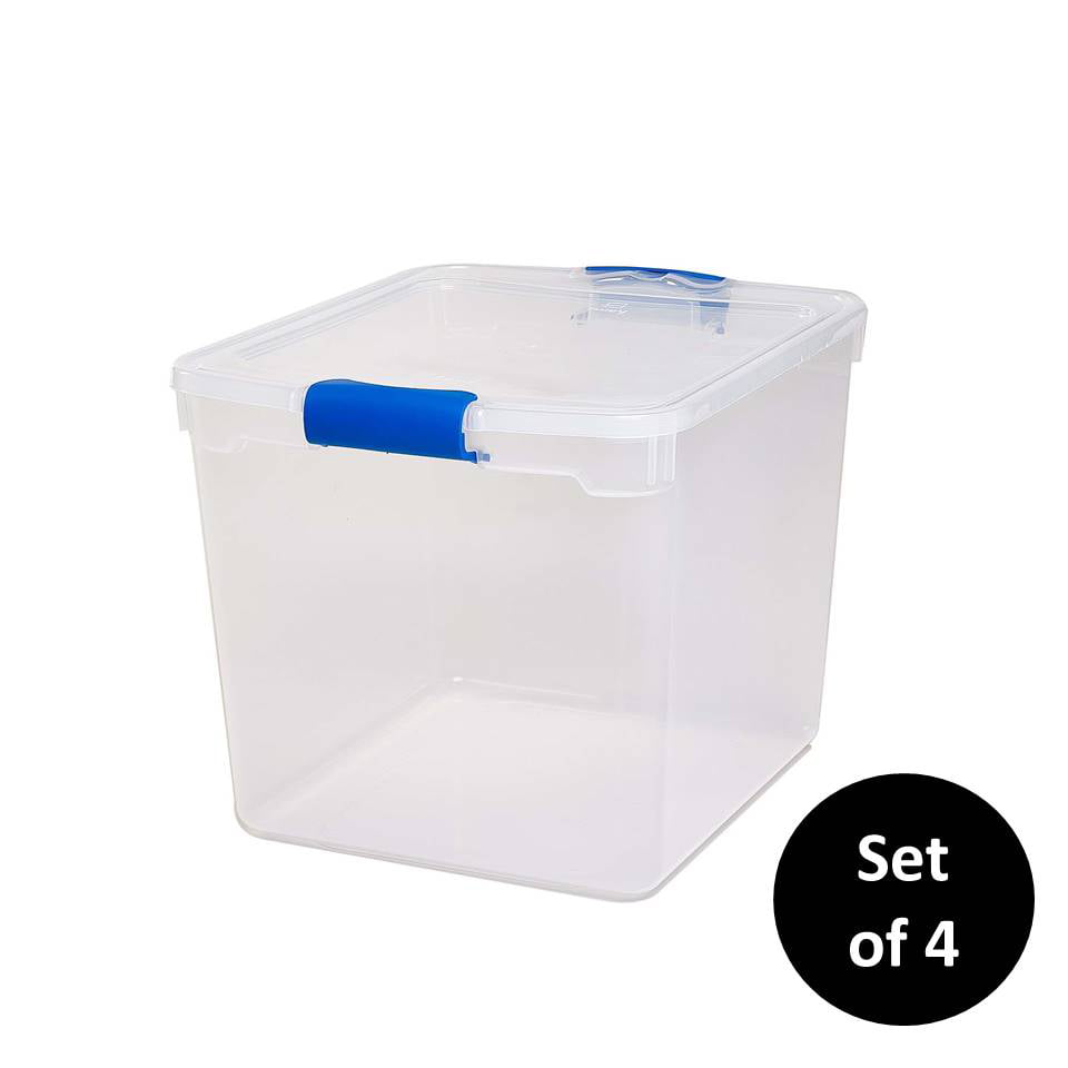 Photo 1 of (BROKEN OFF CORNER; CRACKED SIDE)
Homz 31 Qt. Latching Plastic Storage Container, Clear/Blue, Set of 4