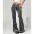 thumbnail image 5 of Velvet Pants Women Lounge Comfy Velour Flare Pants Casual Wide Leg High Waisted Drawstring with Pockets Gray S, 5 of 8