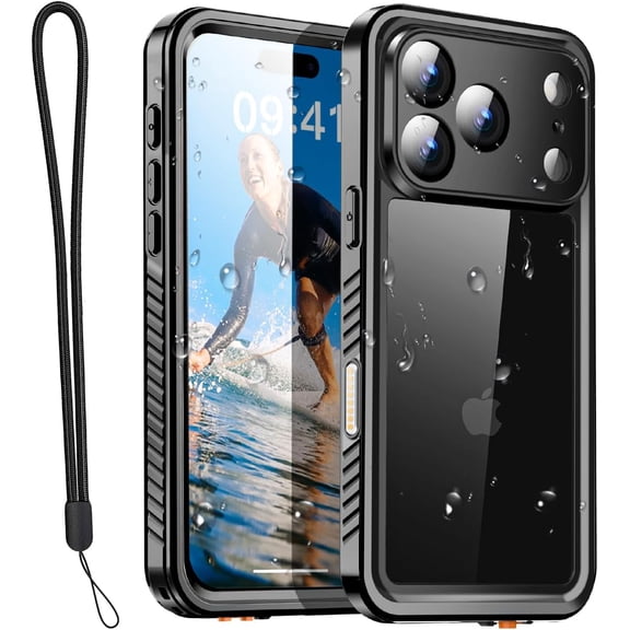 Compatible with iPhone 17 Pro Max Case Waterproof, Clear Water Proof Built-in Screen Protector Shockproof Dustproof Snowproof Full Body Rugged Underwater Phone Case with Lanyard
