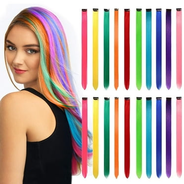 ZYNERY 20 PCS Hair Extensions Straight Long Hairpiece Wig Pieces for Kids Colored Hair Extensions Clip for Girls and Dolls Multi-colors Party Highlights (21.6'') (colored)