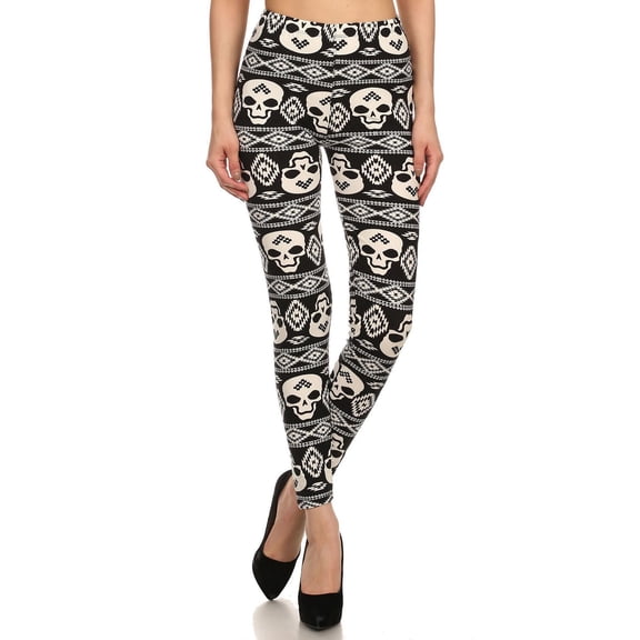 Buttery Soft Skull Tribe Leggings (One Size Regular,Black)