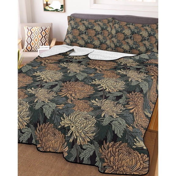 Yellow Teal Orange Flower King Size Down Alternative Comforter, Lightweight Comforter Quilt Bedding Set with Pillow Shams Vintage Floral Botanical All Seasons Bed Comforter Duvet Insert 96"x106"