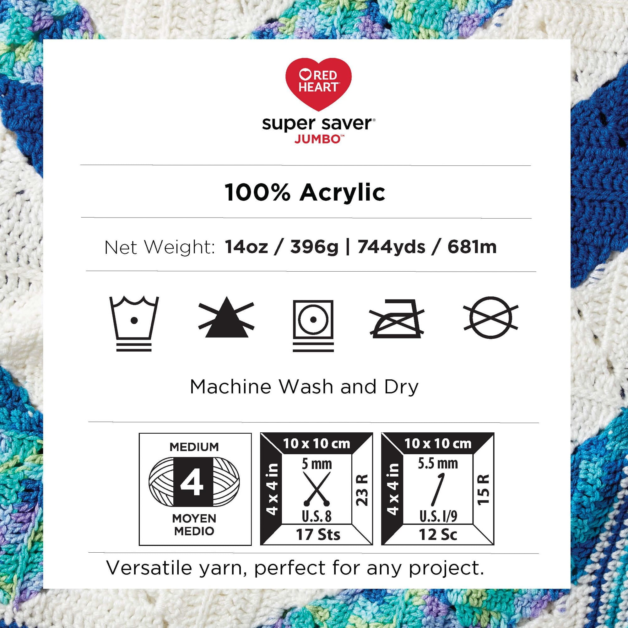 Red Heart® Super Saver Jumbo™ #4 Worsted Acrylic Yarn, Black 14oz/396g 744 Yards (2 Pack)