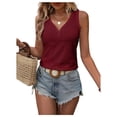 thumbnail image 3 of Fashion Button Embroidered Eyelet Tank Top Women Summer Tops Casual Country V Neck Tee Shirts Sleeveless Loose Blouse Dark red L, 3 of 9