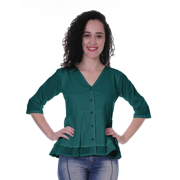 Moomaya Womens Cotton Peplum Top V-Neck Cotton Tunic Ethnic Blouse