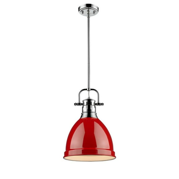 1 Light Vintage Industrial Ceiling Pendant in Chrome with Matte Black Shade-Chrome Finish-Red Shade Color Bailey Street Home 170-Bel-4159704