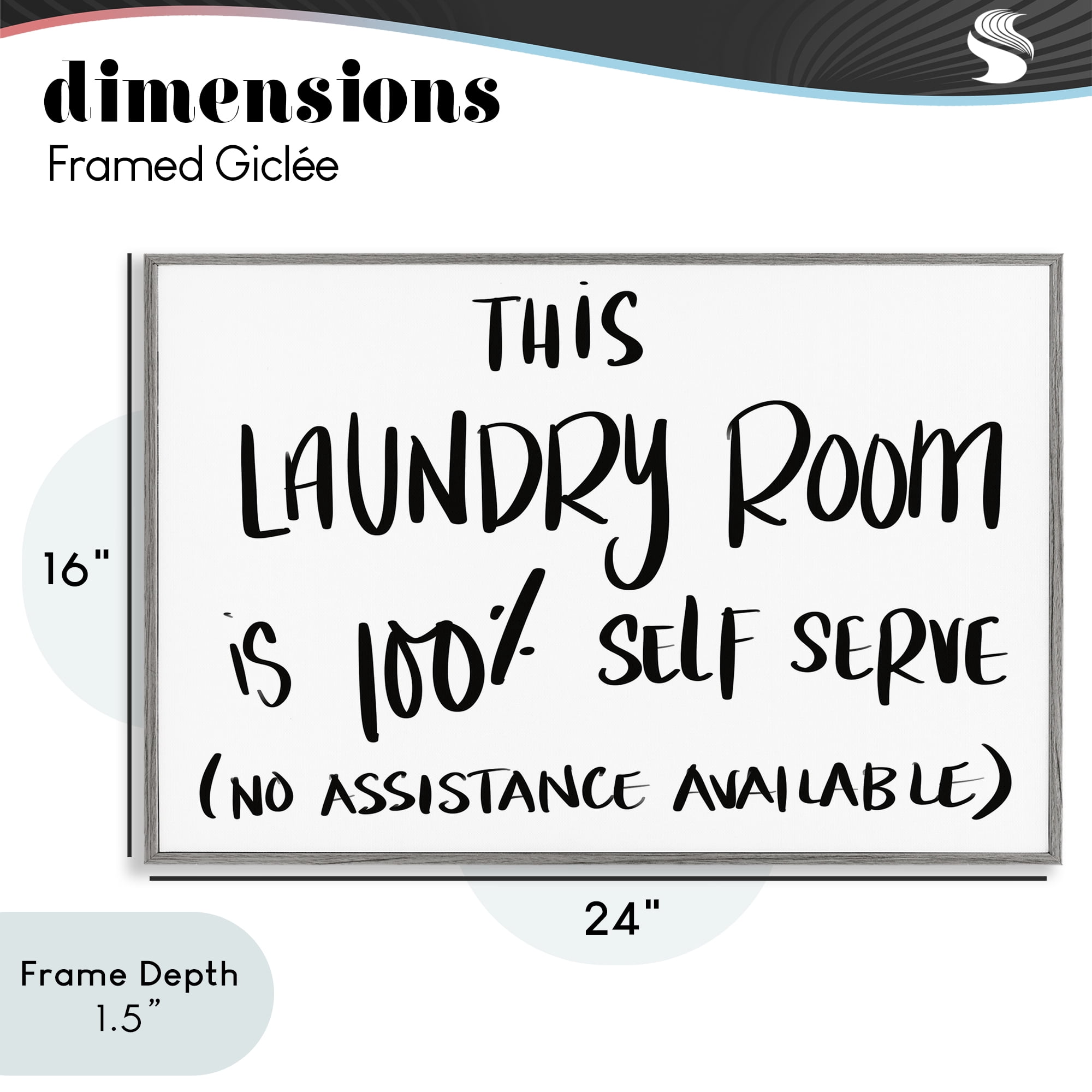 Stupell Industries Self Serve Laundry No Assistance Gray Framed Giclee Art, design by SD Graphics Studio