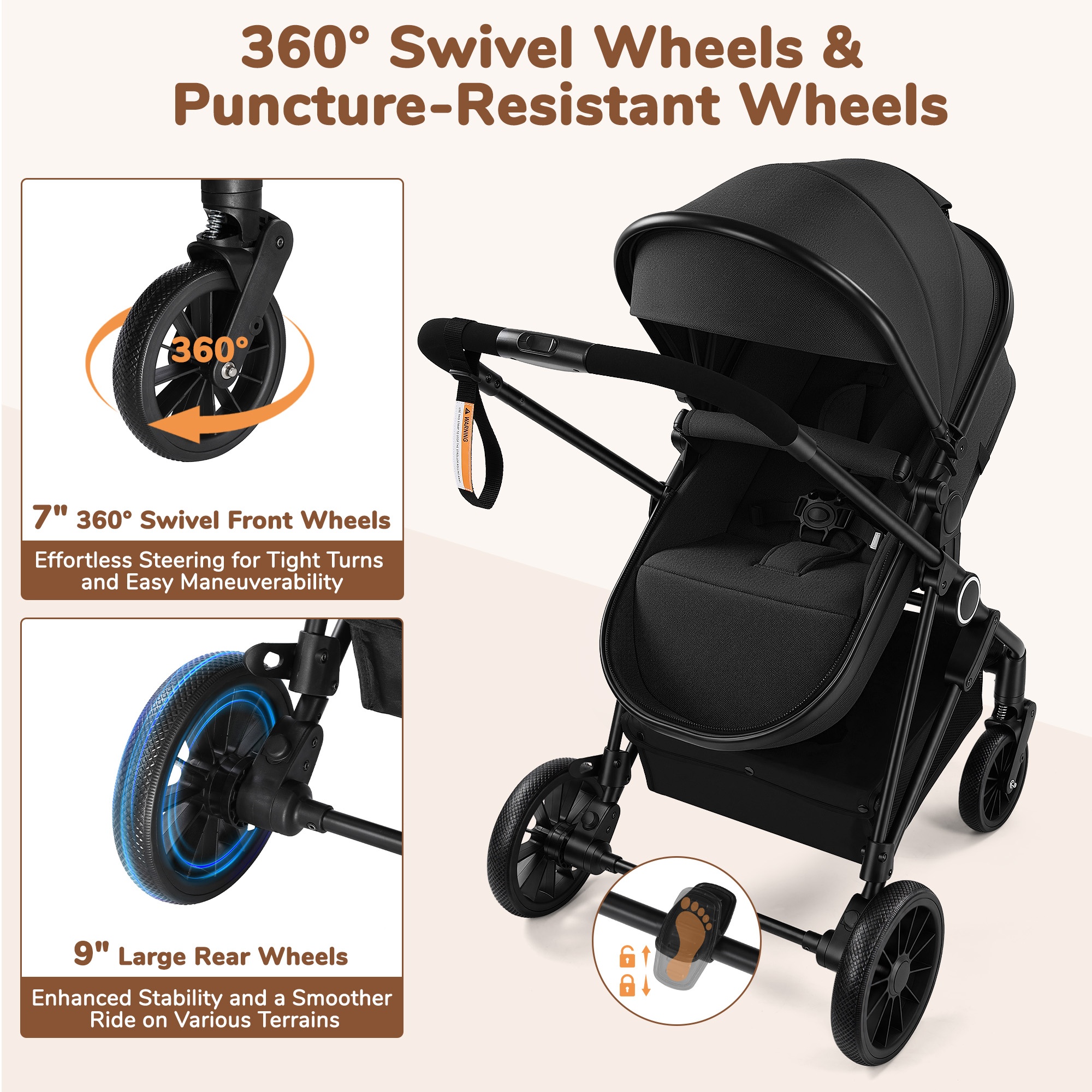 Vomeast Lightweight Foldable Travel Stroller, Black photo 5