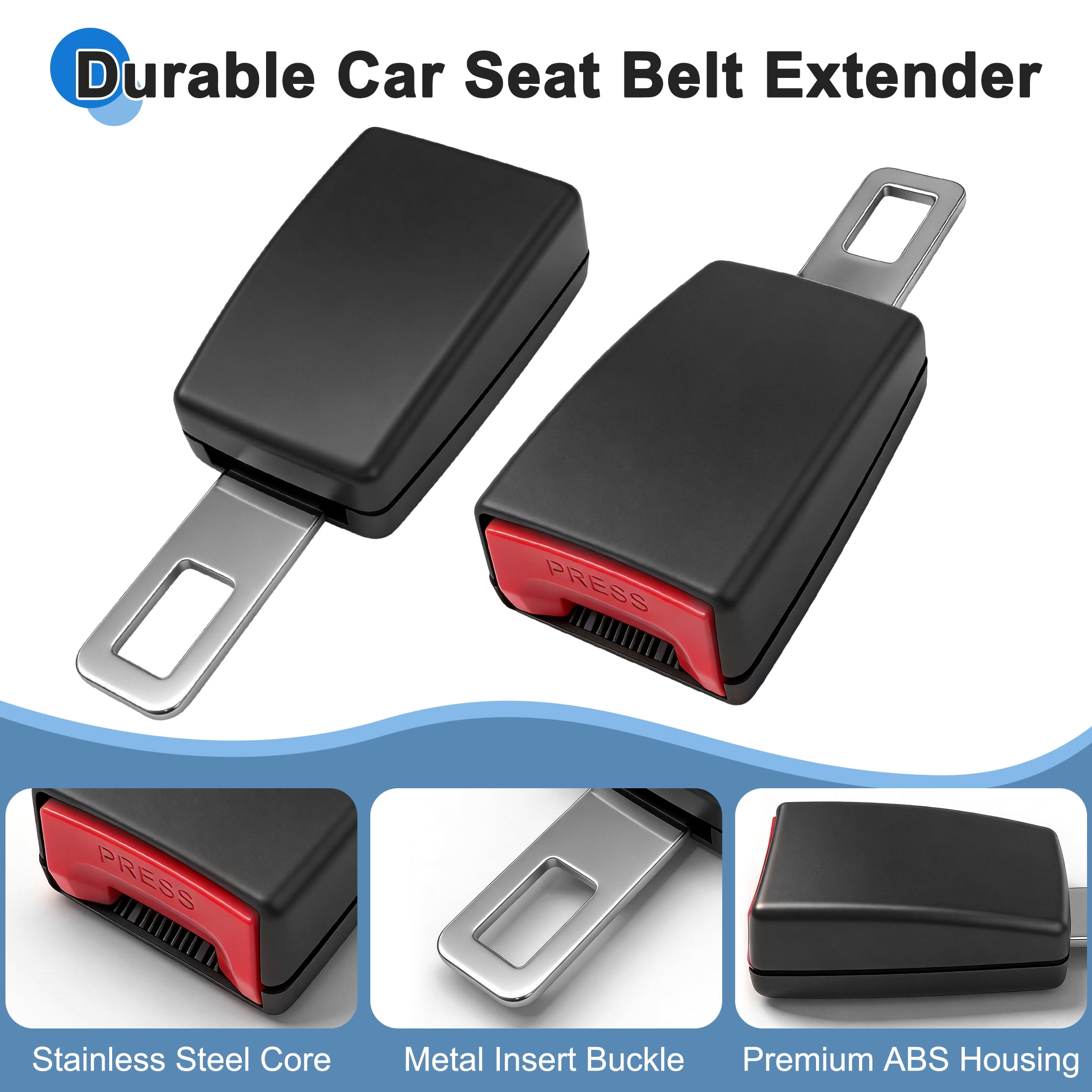 GARITIN Car Seat Belt Extender 2‑Pack, 4.7 Inch Safety Seat Belt Extension with Metal Tongue, Compatible with Most Standard Car Buckles for Pregnant Women, Larger Body Types