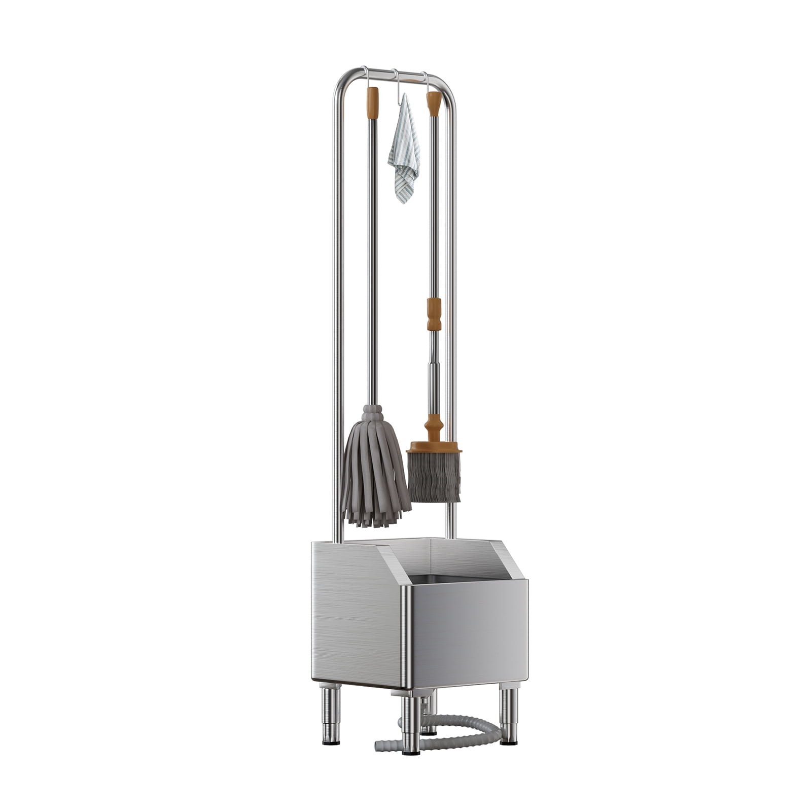 Jnismy Stainless Steel Mop Sink ﻿kitchen Sink Commercial Utility Sink with Extended Elevated Rack,Overflow-Proof Reservoir,15° Tilted Edge, 5 Hooks, 150kg Capacity(17.7"×16.1"×68.9")
