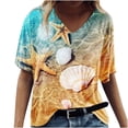 thumbnail image 2 of Fiudx Ofertas Flash Artículos En Oferta Moda Mujer Causal V-Cuello Impresión Blusa Manga Corta Camiseta Verano Tops, 2 of 5