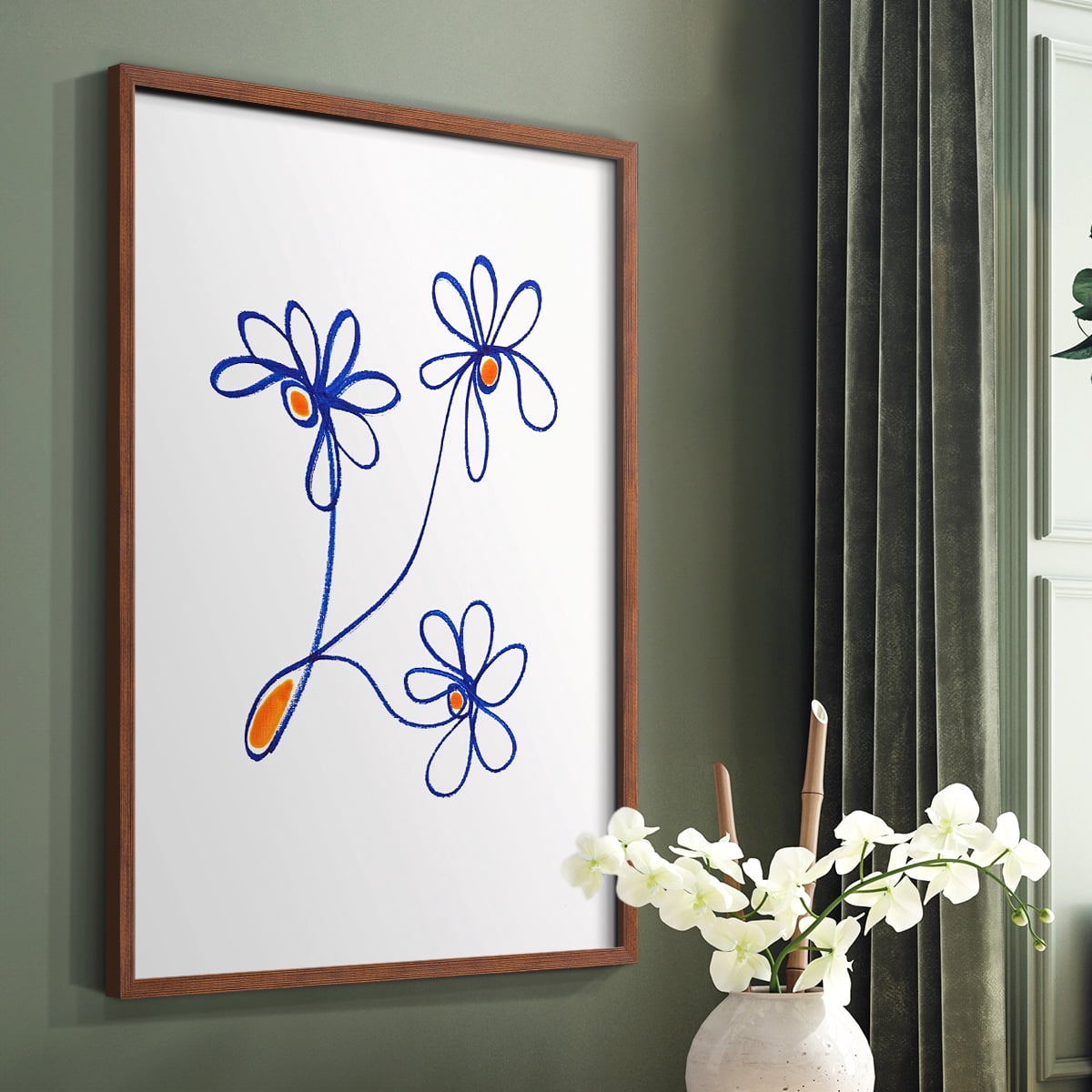 Wobbly Blooms III Framed Print - Solid Wood in Single Picture Frame Solid Wood 2 Framed Print