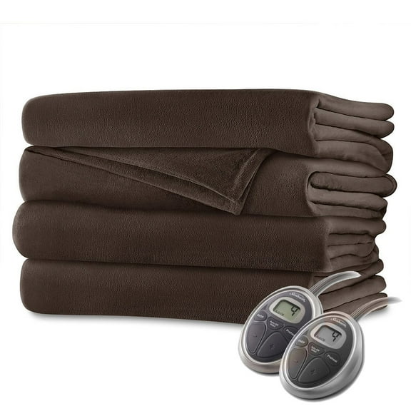 Sunbeam Velvet Plush Electric Heated Blanket King Size Walnut Brown