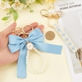 thumbnail image 3 of Bowknot Pearl Keychain Blue Women with Wristlet Bracelet Lobster Clasp Cute Bag Charm Keyring Stainless Steel Hoop for Purse Bag Car Handbags Tote Bag Backpack Pendant Accessories Blue, 3 of 6