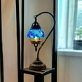 thumbnail image 5 of SILVERFEVER Turkish Moroccan Mosaic Table Lamp - Handmade Swan Neck Tiffany Glass Table Bedside Lamps w Bronze Base14.5 LED Bulb Included Blue Firebird Tail, 5 of 7