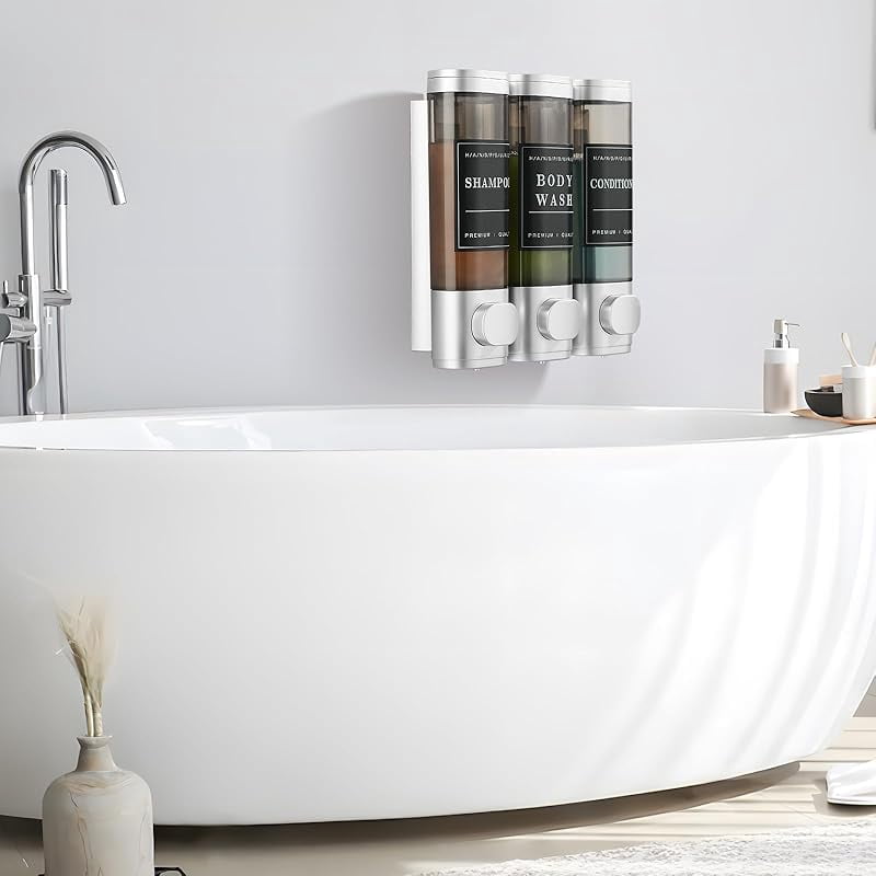 CZQ 3 Chamber Wall-Mounted Shower Dispenser No Drill Large Capacity Bathroom Organizer