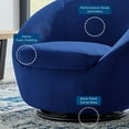 thumbnail image 3 of Armchair Swivel Accent Chair, Black Blue Navy, Velvet, Modern Contemporary, Living Lounge Cafe Room Hotel Lobby Hospitality, 3 of 7