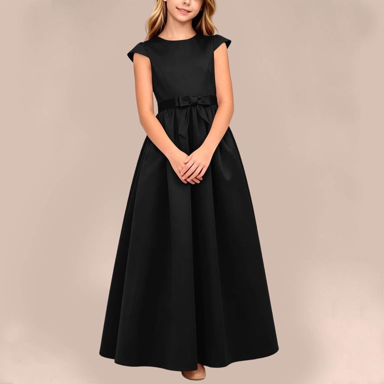 Bfhhya Flower Girls Formal Dress with Pockets Sleeveless Party Prom for Party and Wedding with Bow Long Ball Gowns for Kids 0-29 Years, Girl's, Size