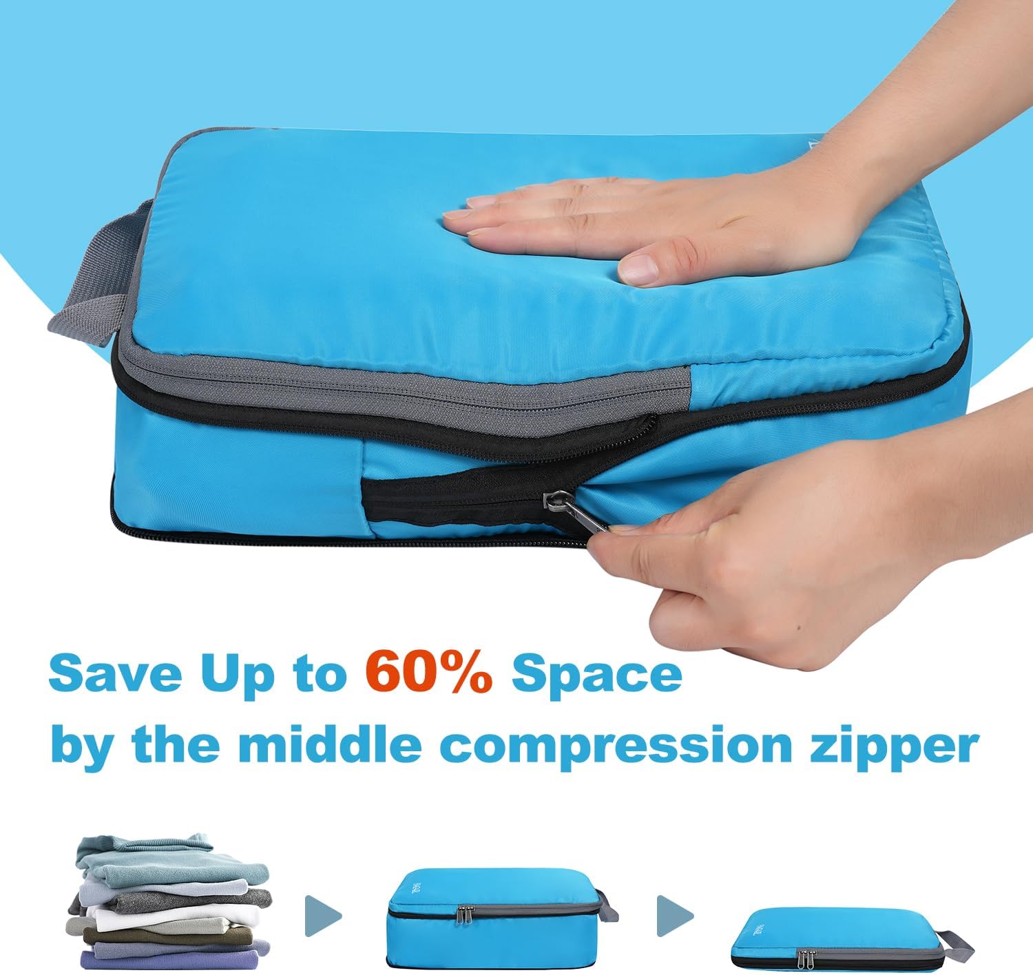 4 Set/6 Set/8 Set Compression Packing Cubes Travel Accessories Expandable Packing Organizers (Square Mesh, 05-Beige)
