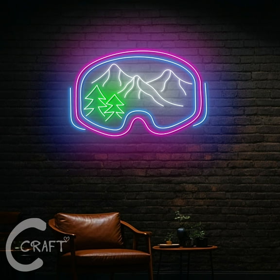 C-CRAFT Mountain Tree Ski Goggle Neon Led Light Up 23 inch for Skiing Shop Wall Decor