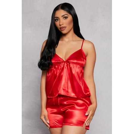 Womens Satin Pajama Babydoll Cami and Shorts