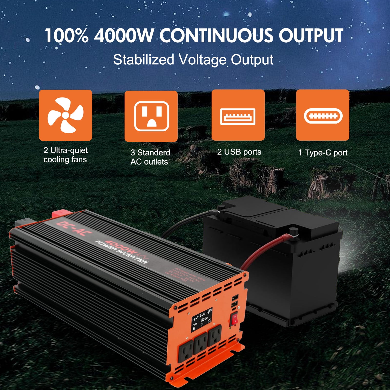 4000 Watt Power Inverter 12V DC to 110V/120V AC Converter Car Inverter with LCD Display
