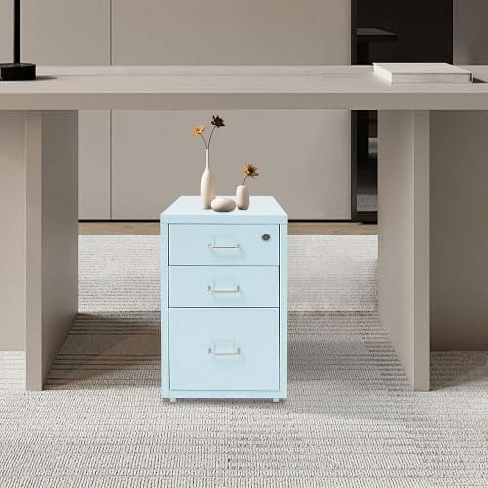 File Cabinet with Lock, 3-Drawer Metal File Cabinet, Mobile File Cabinet with Wheels,Office Filing Cabinet Organizer for Home Office