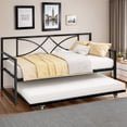 thumbnail image 2 of ModFusion – Modern Twin Daybed with Pull Out Trundle, Metal Day Bed with Adjustable Height, Twin Size Mattress Foundation with Steel Slat Support for Guest Room Living Room - Black, 2 of 7