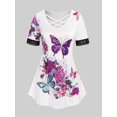 thumbnail image 1 of Camiseta Estampado Floral Mariposa Talla Extra Rosegal  Camisetas tallas grandes, 1 of 5