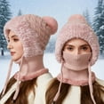 thumbnail image 2 of Bibifish Womens Scarf Hat One Piece Winter Warm Lined Scarf Hat With Pompoms Cold Weather Windproof Thermal Knitted Neck Warmers, 2 of 5
