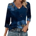 thumbnail image 1 of Ounisa T-Shirts à Manches 3/4 pour Femmes Col en V Manches Raglan Chandail Imprimé Décontracté Tendance Printemps Été Mode Hauts P-2TG, 1 of 6