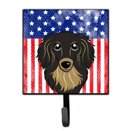 

Caroline s Treasures BB2143SH4 American Flag and Longhair Black and Tan Dachshund Leash or Key Holder 7Hx4.25W