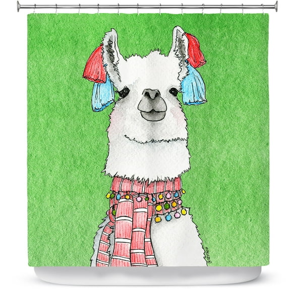 Shower Curtains 70" x 73" from DiaNoche Designs by Marley Ungaro - Scarf Llama Green