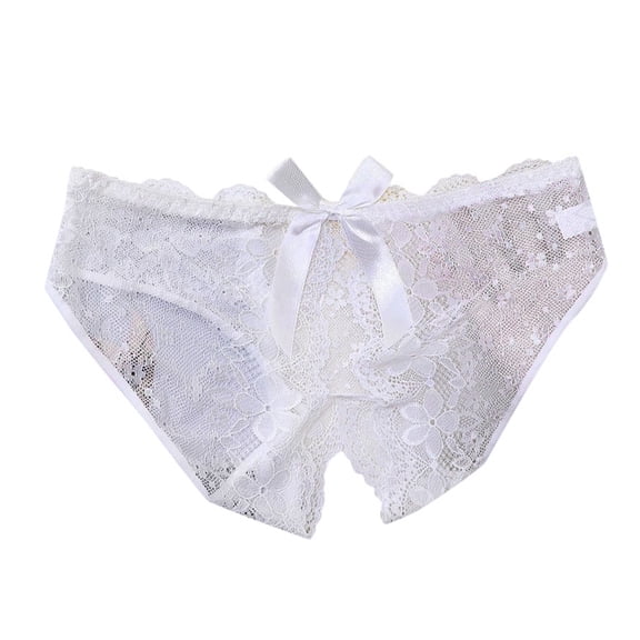 COMVALUE Women's Lace Boyshort Crotchless Sexy Panty Crisscross Strappy Underwear Plus Size Hipster Brief (White, M)