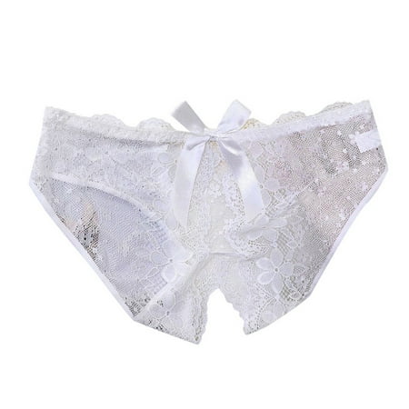 Crotchless Lingerie for Women 1 pc White Lace Underwear Funny Thong Cute Underwear L