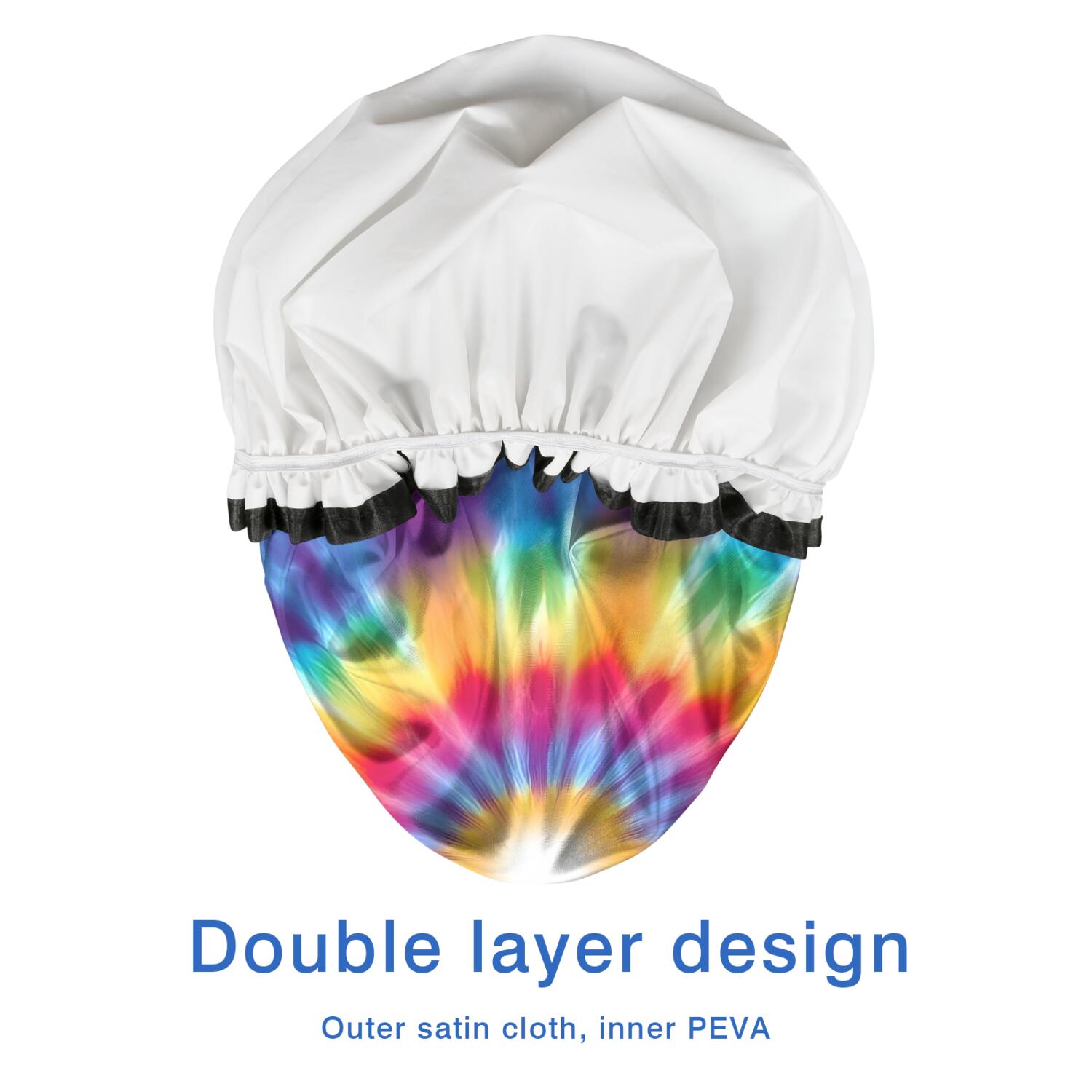 Shower Caps,Rainbow Tie Dye Radial Pattern Waterproof Shower Cap for Women 4 Pieces,Double Reusable Hair Cover for Shower PEVA Elastic Stretch Hem