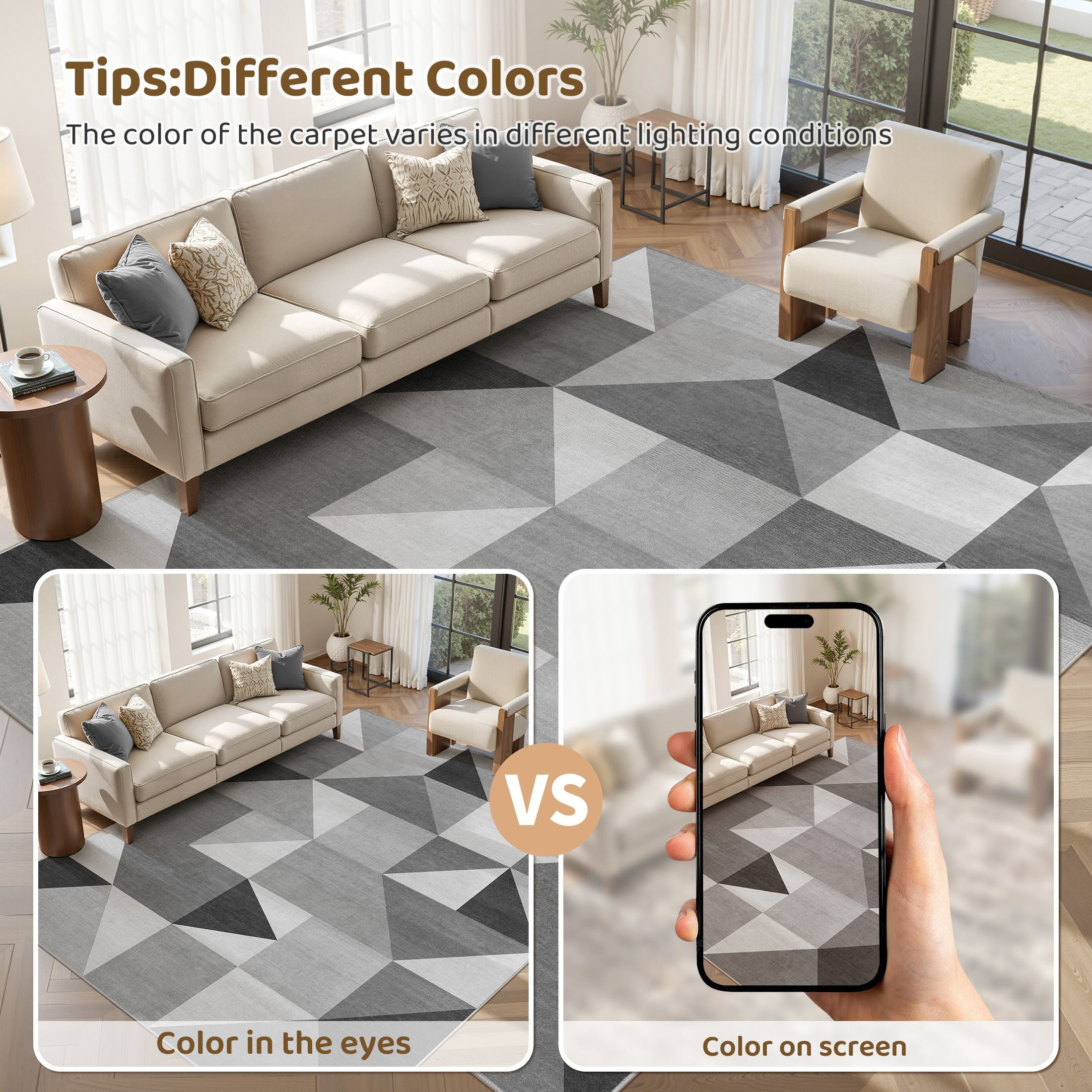 MICGEEK 10x14 Washable Area Rugs for Living Room, Modern Geometric Printed Rug, Vacuum-Friendly, Non Slip Indoor Rug for Bedroom Dining Room Home Decor Carpet, Gray