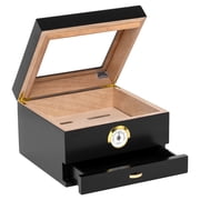 Humidor Supreme Mini Capri Glasstop with Drawer, Black, Hygrometer, 25-48 cigar
